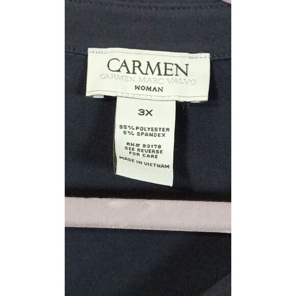 CARMEN Marc Valvo Womens Blouse Plus Size 3X Navy Blue Button Up Bling Stretch - Picture 7 of 16